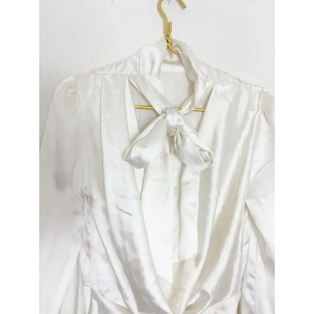 Zara White Satin High Neck Cowl Back Top Size XS Draped Tie Back Quiet Luxury